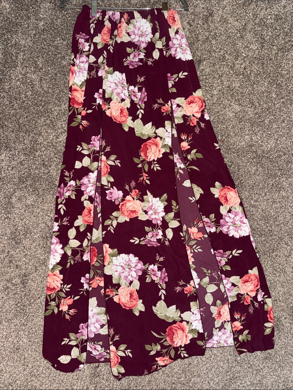 Floral Maroon Maxi Skirt - Women